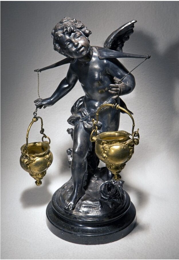 Антикварная статуэтка «Купидон с чашами». Художественное литьё, бронза.